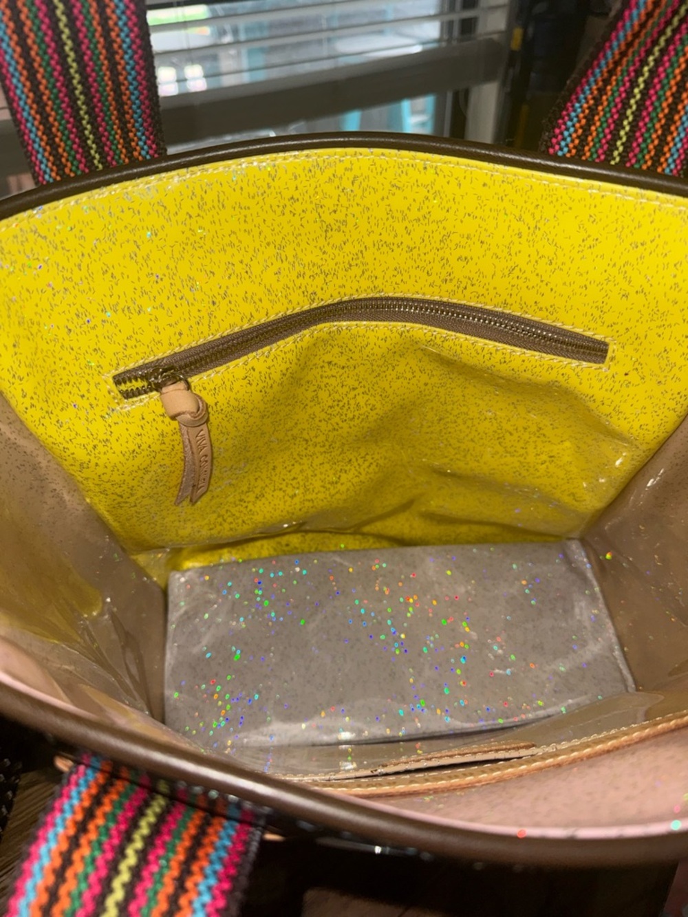 Gorgeous Consuela Multi Color Holographic Glitter Tote with Striped Handles - Picture 12 of 13